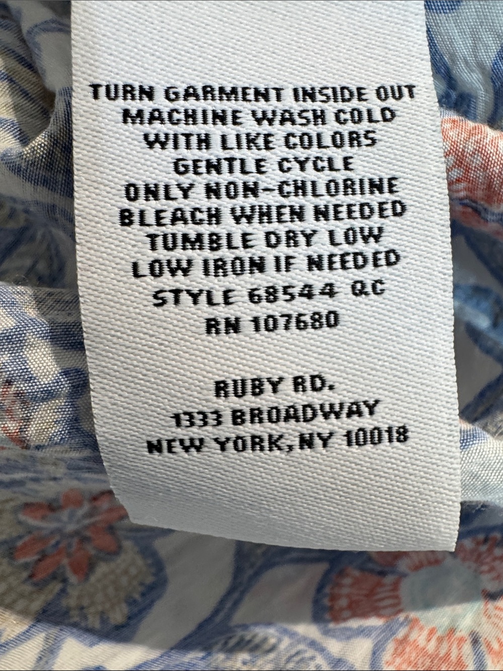 Ruby Rd. Women's Vintage Floral Tie Front Henley Tee in Blues/Orange (Size L) - Picture 10 of 11